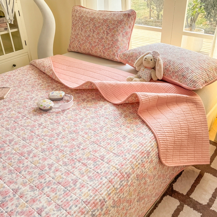 91家纺网 家纺一手货源 找家纺 晓时候 2026新款双层纱印花单床盖床盖单件单品床盖 繁花