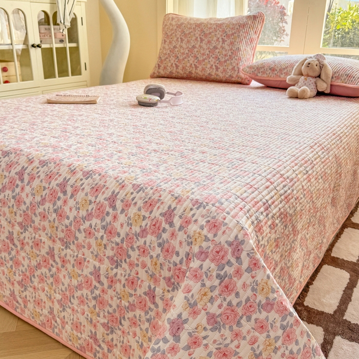 91家纺网 家纺一手货源 找家纺 晓时候 2026新款双层纱印花单床盖床盖单件单品床盖 繁花