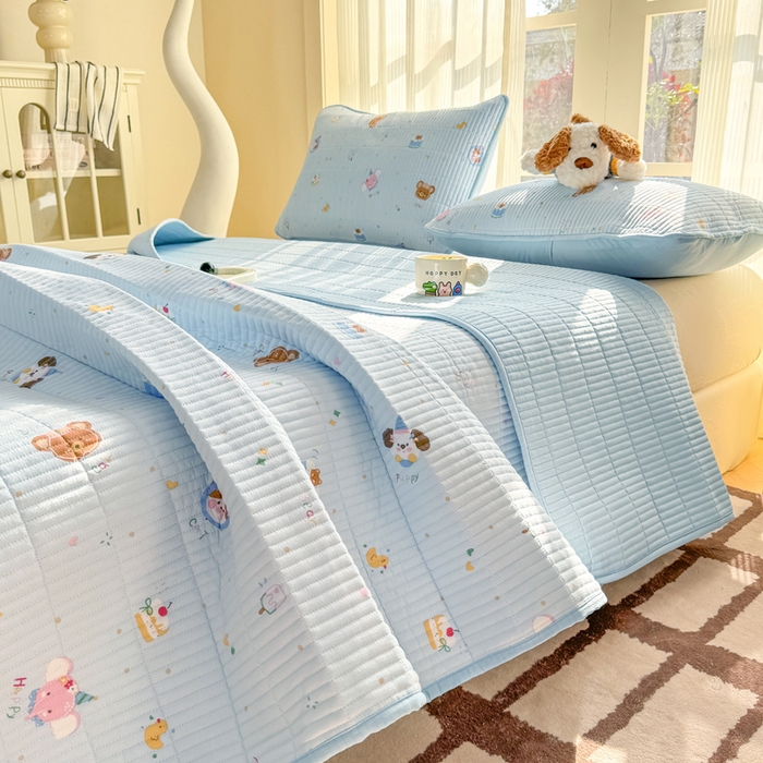 91家纺网 家纺一手货源 找家纺 晓时候 2026新款双层纱印花单床盖床盖单件单品床盖 萌宠派对