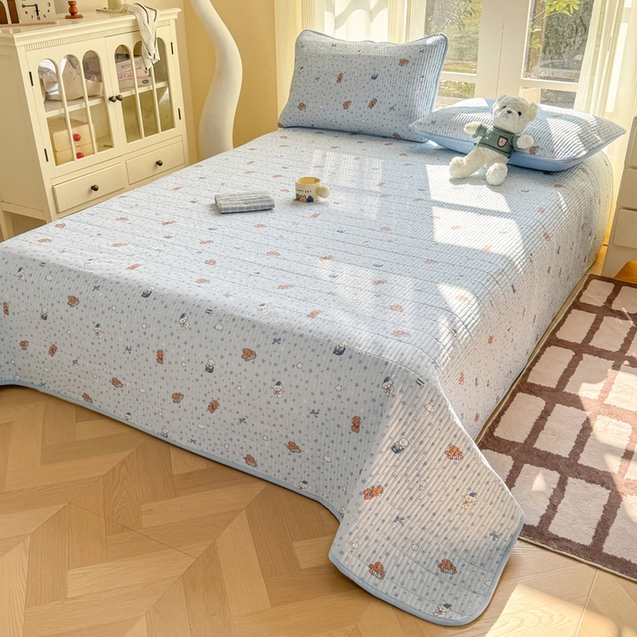 91家纺网 家纺一手货源 找家纺 晓时候 2026新款双层纱印花单床盖床盖单件单品床盖 俏皮狗