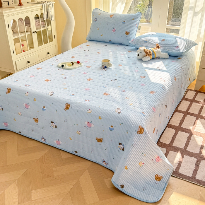 91家纺网 家纺一手货源 找家纺 晓时候 2026新款双层纱印花单床盖床盖单件单品床盖 萌宠派对