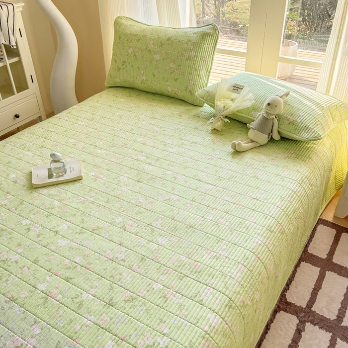 91家纺网 家纺一手货源 找家纺 晓时候 2026新款双层纱印花单床盖床盖单件单品床盖 芊芊花语