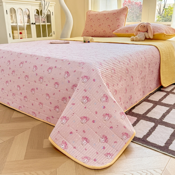 91家纺网 家纺一手货源 找家纺 晓时候 2026新款双层纱印花单床盖床盖单件单品床盖 甜心女孩