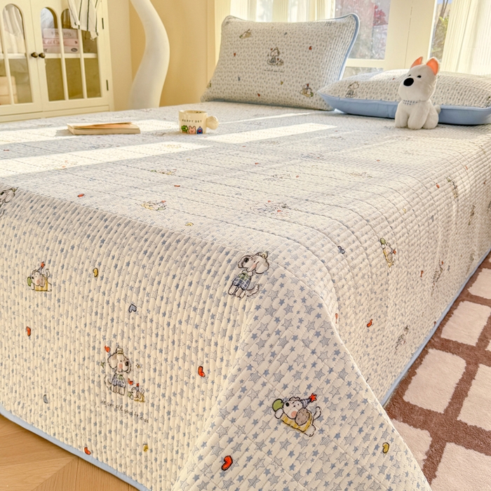 91家纺网 家纺一手货源 找家纺 晓时候 2026新款双层纱印花单床盖床盖单件单品床盖 璀璨小狗