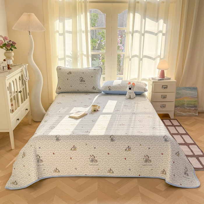 91家纺网 家纺一手货源 找家纺 晓时候 2026新款双层纱印花单床盖床盖单件单品床盖 璀璨小狗