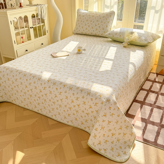 91家纺网 家纺一手货源 找家纺 晓时候 2026新款双层纱印花单床盖床盖单件单品床盖 安然入夏