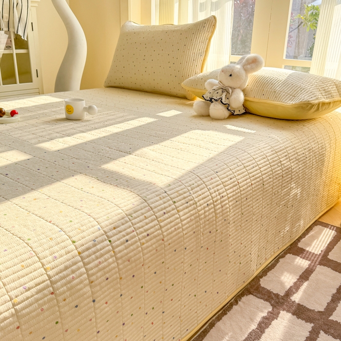 91家纺网 家纺一手货源 找家纺 晓时候 2026新款双层纱印花单床盖床盖单件单品床盖 多彩波点