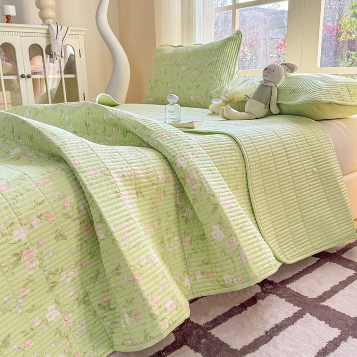 91家纺网 家纺一手货源 找家纺 晓时候 2026新款双层纱印花单床盖床盖单件单品床盖 芊芊花语