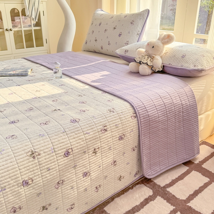 91家纺网 家纺一手货源 找家纺 晓时候 2026新款双层纱印花单床盖床盖单件单品床盖 花间兔