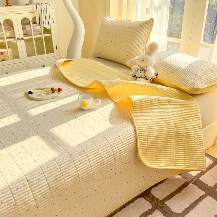 91家纺网 家纺一手货源 找家纺 晓时候 2026新款双层纱印花单床盖床盖单件单品床盖 多彩波点