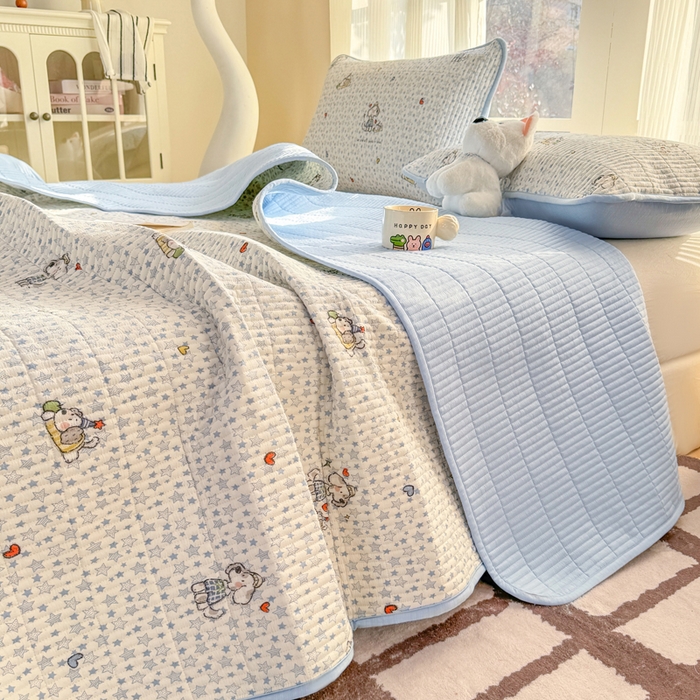 91家纺网 家纺一手货源 找家纺 晓时候 2026新款双层纱印花单床盖床盖单件单品床盖 璀璨小狗