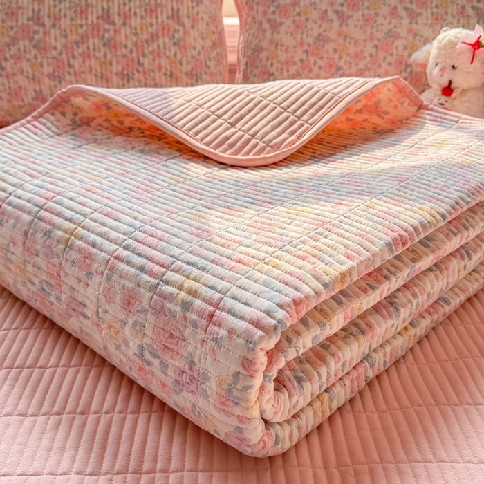 91家纺网 家纺一手货源 找家纺 晓时候 2026新款双层纱印花单床盖床盖单件单品床盖 繁花