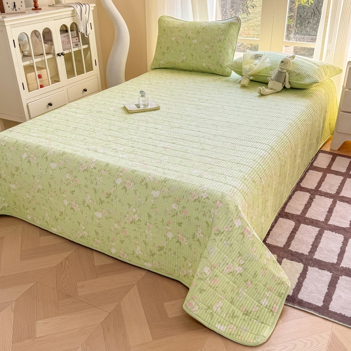 91家纺网 家纺一手货源 找家纺 晓时候 2026新款双层纱印花单床盖床盖单件单品床盖 芊芊花语