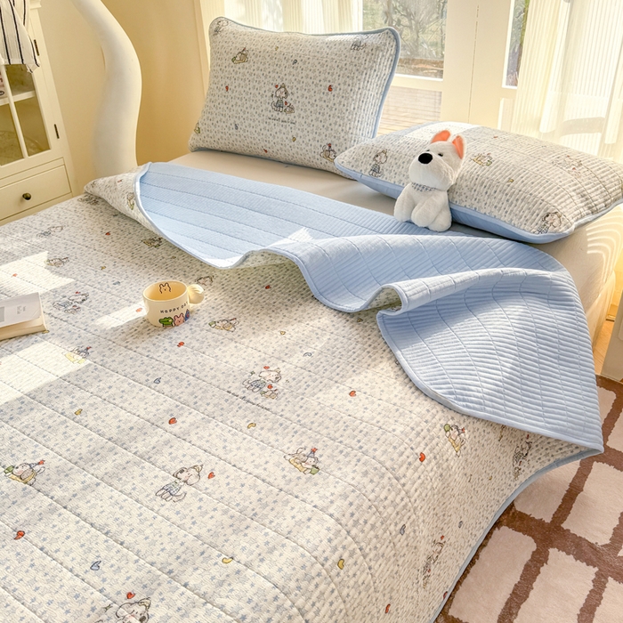 91家纺网 家纺一手货源 找家纺 晓时候 2026新款双层纱印花单床盖床盖单件单品床盖 璀璨小狗