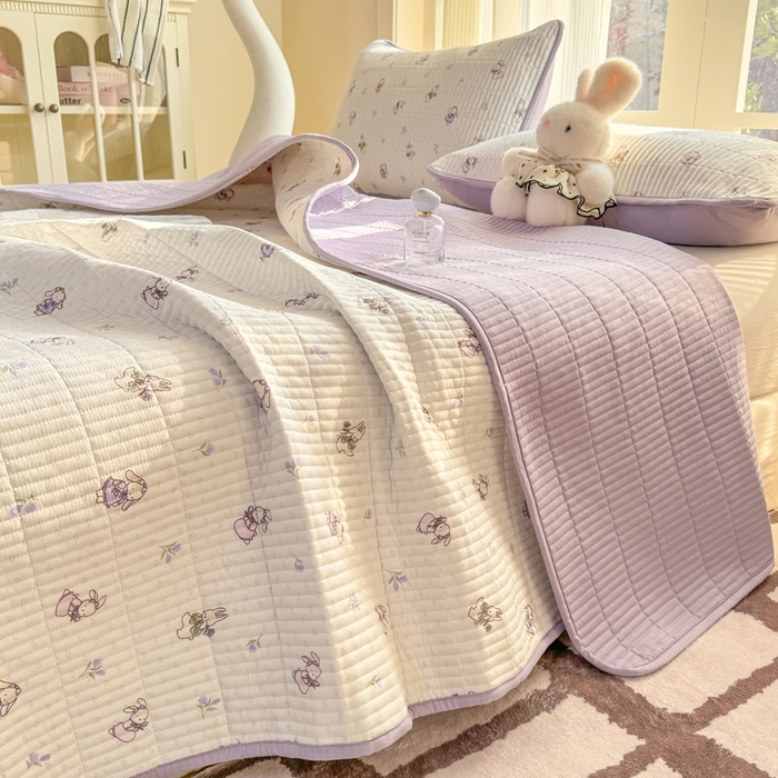 91家纺网 家纺一手货源 找家纺 晓时候 2026新款双层纱印花单床盖床盖单件单品床盖 花间兔