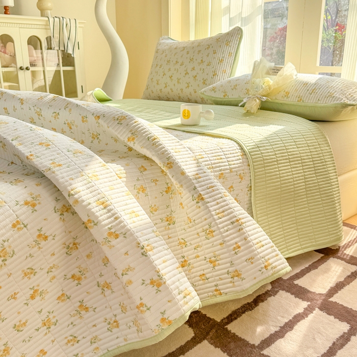 91家纺网 家纺一手货源 找家纺 晓时候 2026新款双层纱印花单床盖床盖单件单品床盖 安然入夏