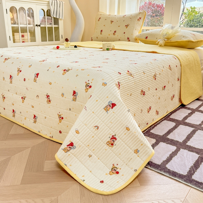 91家纺网 家纺一手货源 找家纺 晓时候 2026新款双层纱印花单床盖床盖单件单品床盖 萌萌星星人