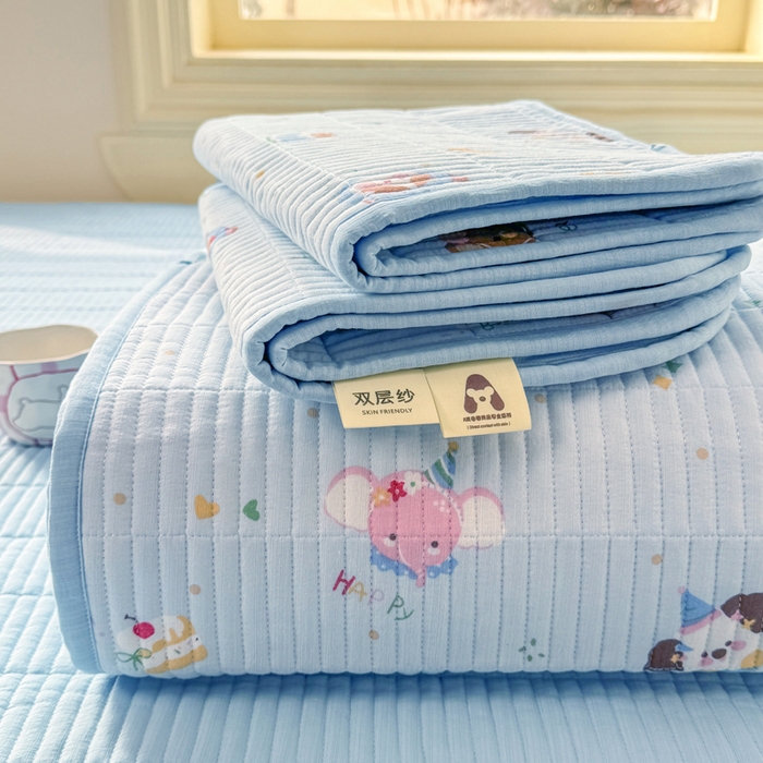 91家纺网 家纺一手货源 找家纺 晓时候 2026新款双层纱印花单床盖床盖单件单品床盖 萌宠派对
