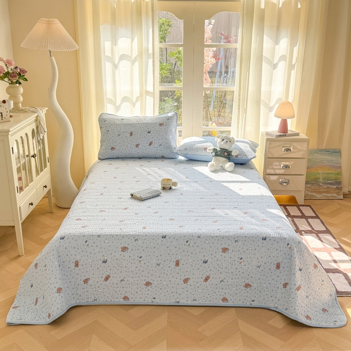 91家纺网 家纺一手货源 找家纺 晓时候 2026新款双层纱印花单床盖床盖单件单品床盖 俏皮狗