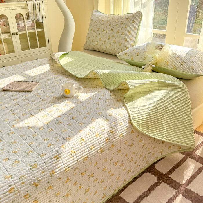 91家纺网 家纺一手货源 找家纺 晓时候 2026新款双层纱印花单床盖床盖单件单品床盖 安然入夏