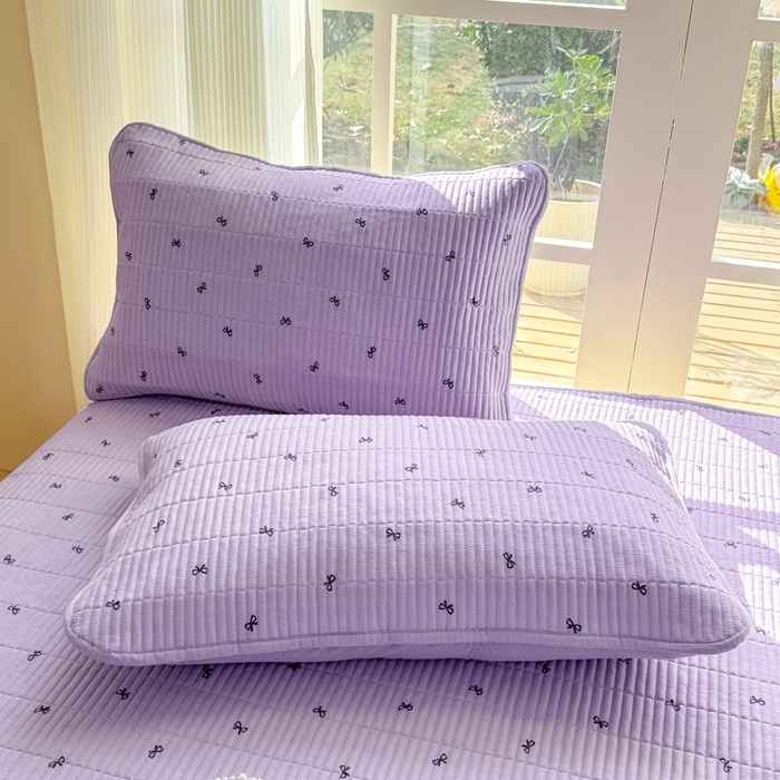 91家纺网 家纺一手货源 找家纺 晓时候 2026新款双层纱印花单床盖床盖单件单品床盖 蝴蝶结-紫