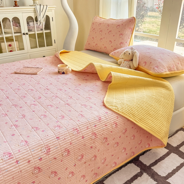 91家纺网 家纺一手货源 找家纺 晓时候 2026新款双层纱印花单床盖床盖单件单品床盖 甜心女孩