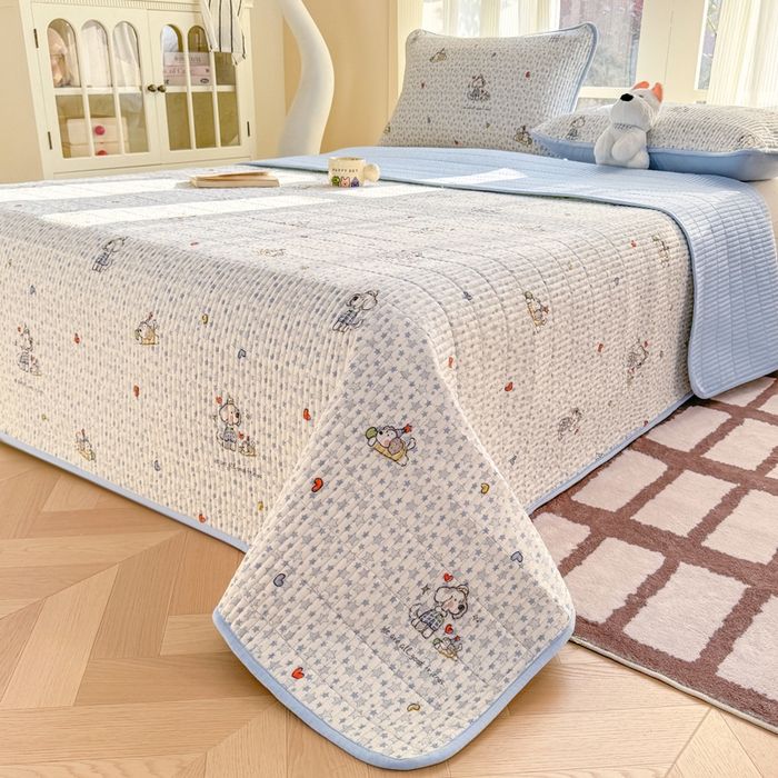 91家纺网 家纺一手货源 找家纺 晓时候 2026新款双层纱印花单床盖床盖单件单品床盖 璀璨小狗