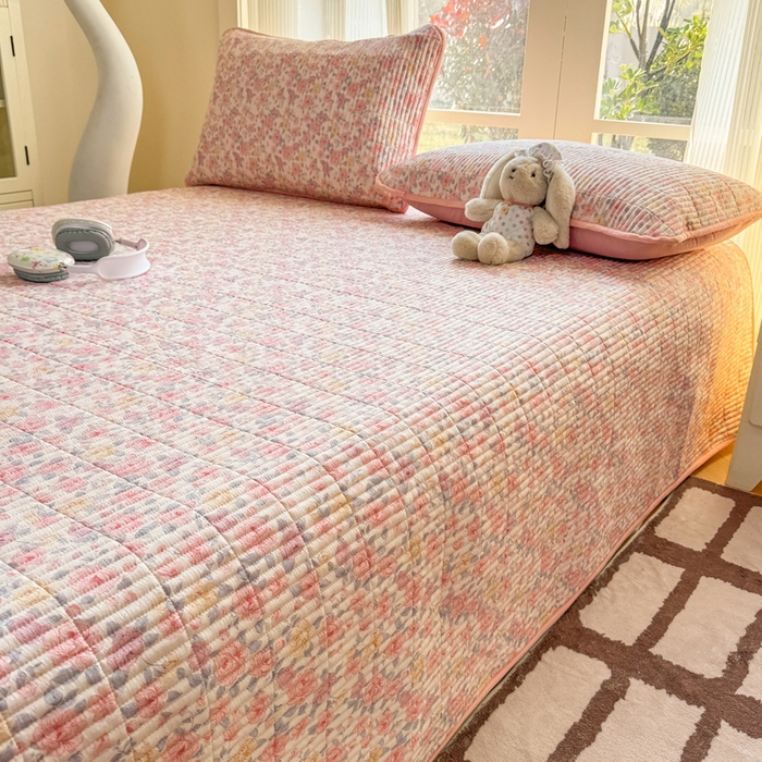 91家纺网 家纺一手货源 找家纺 晓时候 2026新款双层纱印花单床盖床盖单件单品床盖 繁花