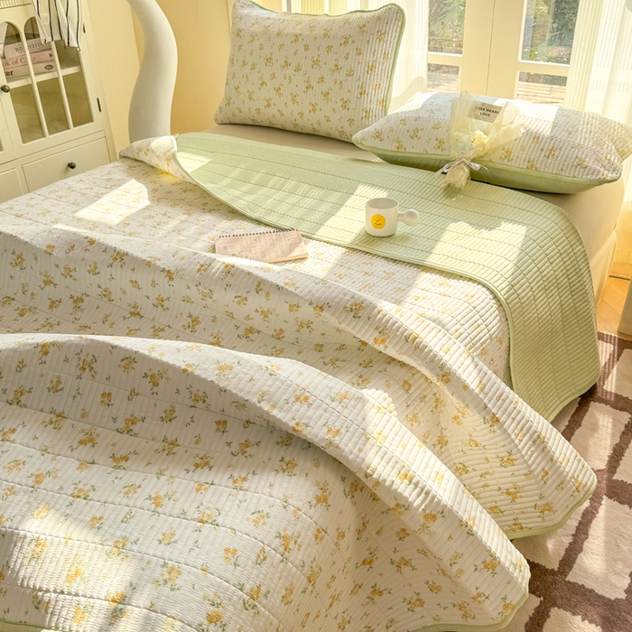 91家纺网 家纺一手货源 找家纺 晓时候 2026新款双层纱印花单床盖床盖单件单品床盖 安然入夏