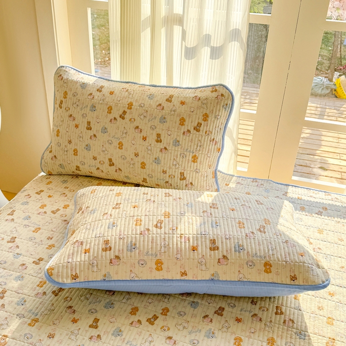 91家纺网 家纺一手货源 找家纺 晓时候 2026新款双层纱印花单床盖床盖单件单品床盖 奶芙狗