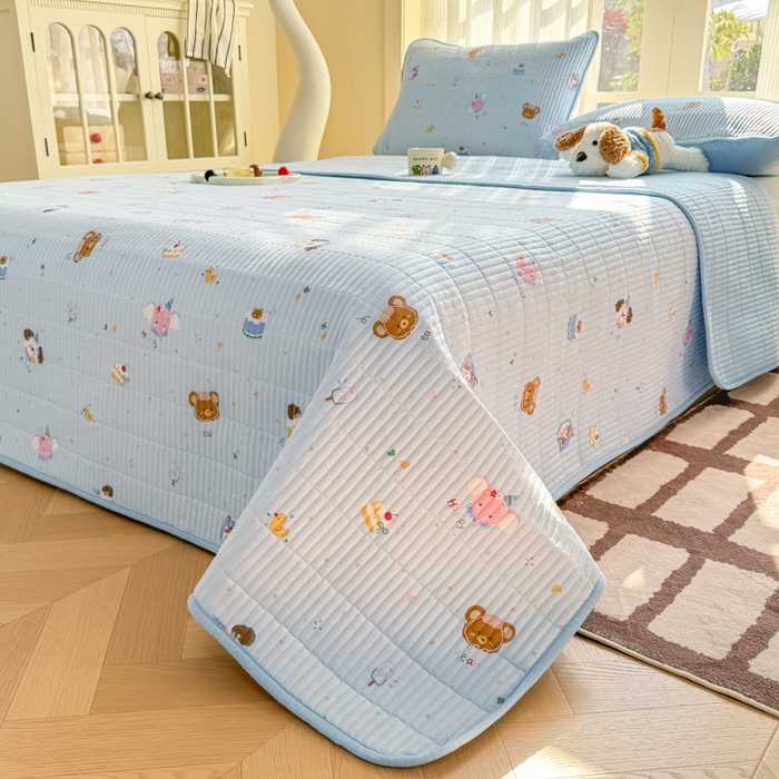 91家纺网 家纺一手货源 找家纺 晓时候 2026新款双层纱印花单床盖床盖单件单品床盖 萌宠派对