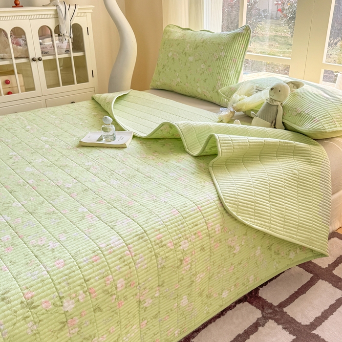 91家纺网 家纺一手货源 找家纺 晓时候 2026新款双层纱印花单床盖床盖单件单品床盖 芊芊花语