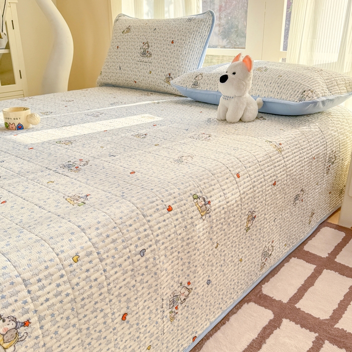 91家纺网 家纺一手货源 找家纺 晓时候 2026新款双层纱印花单床盖床盖单件单品床盖 璀璨小狗