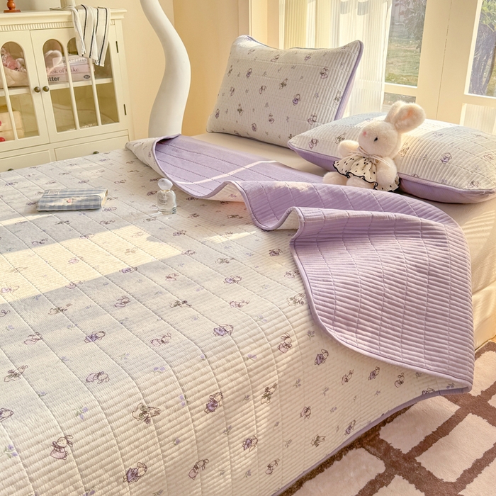 91家纺网 家纺一手货源 找家纺 晓时候 2026新款双层纱印花单床盖床盖单件单品床盖 花间兔