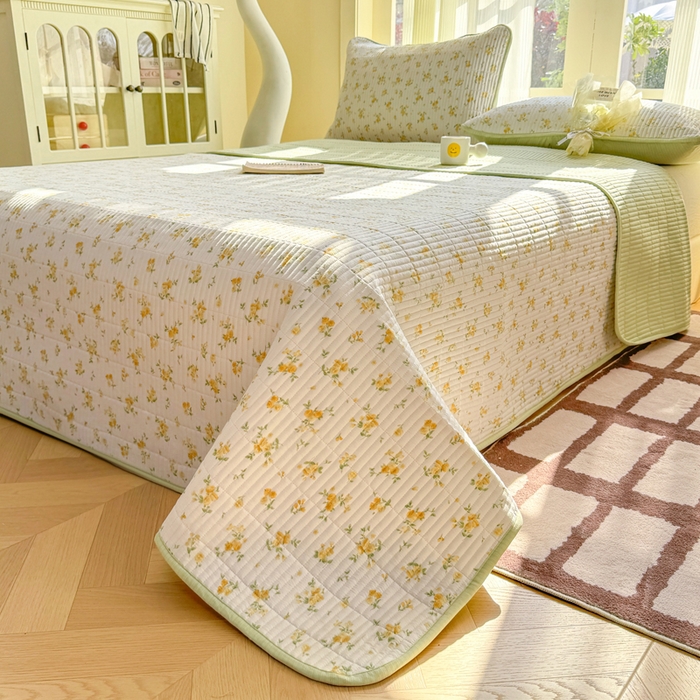 91家纺网 家纺一手货源 找家纺 晓时候 2026新款双层纱印花单床盖床盖单件单品床盖 安然入夏