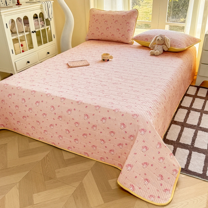 91家纺网 家纺一手货源 找家纺 晓时候 2026新款双层纱印花单床盖床盖单件单品床盖 甜心女孩