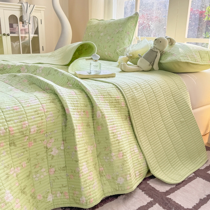 91家纺网 家纺一手货源 找家纺 晓时候 2026新款双层纱印花单床盖床盖单件单品床盖 芊芊花语