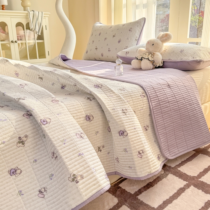 91家纺网 家纺一手货源 找家纺 晓时候 2026新款双层纱印花单床盖床盖单件单品床盖 花间兔