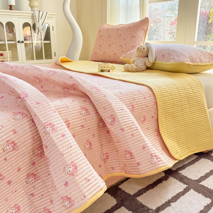 91家纺网 家纺一手货源 找家纺 晓时候 2026新款双层纱印花单床盖床盖单件单品床盖 甜心女孩