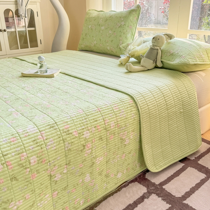 91家纺网 家纺一手货源 找家纺 晓时候 2026新款双层纱印花单床盖床盖单件单品床盖 芊芊花语