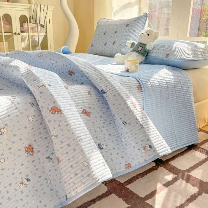 91家纺网 家纺一手货源 找家纺 晓时候 2026新款双层纱印花单床盖床盖单件单品床盖 俏皮狗