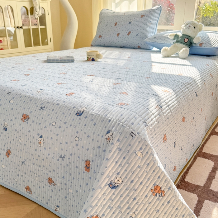 91家纺网 家纺一手货源 找家纺 晓时候 2026新款双层纱印花单床盖床盖单件单品床盖 俏皮狗