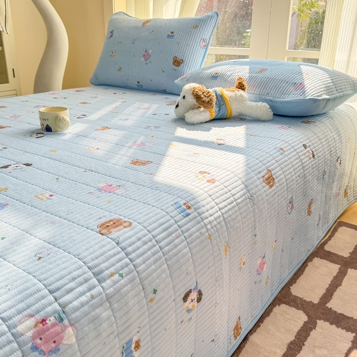 91家纺网 家纺一手货源 找家纺 晓时候 2026新款双层纱印花单床盖床盖单件单品床盖 萌宠派对