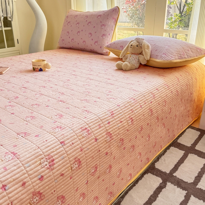 91家纺网 家纺一手货源 找家纺 晓时候 2026新款双层纱印花单床盖床盖单件单品床盖 甜心女孩