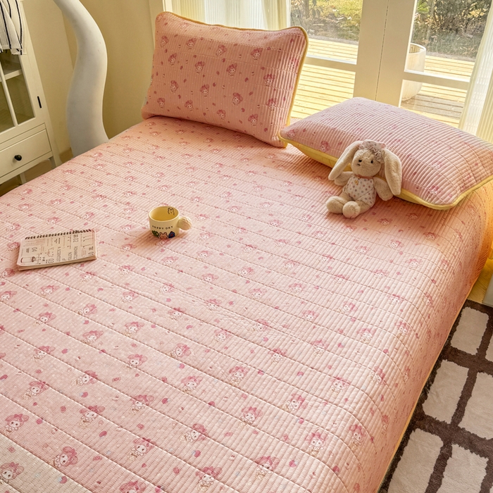 91家纺网 家纺一手货源 找家纺 晓时候 2026新款双层纱印花单床盖床盖单件单品床盖 甜心女孩