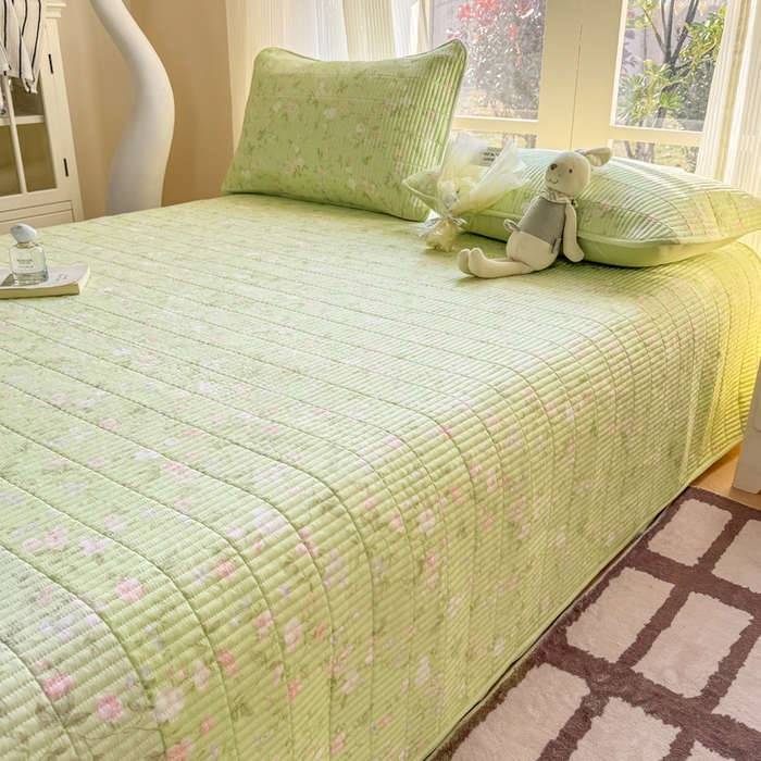 91家纺网 家纺一手货源 找家纺 晓时候 2026新款双层纱印花单床盖床盖单件单品床盖 芊芊花语