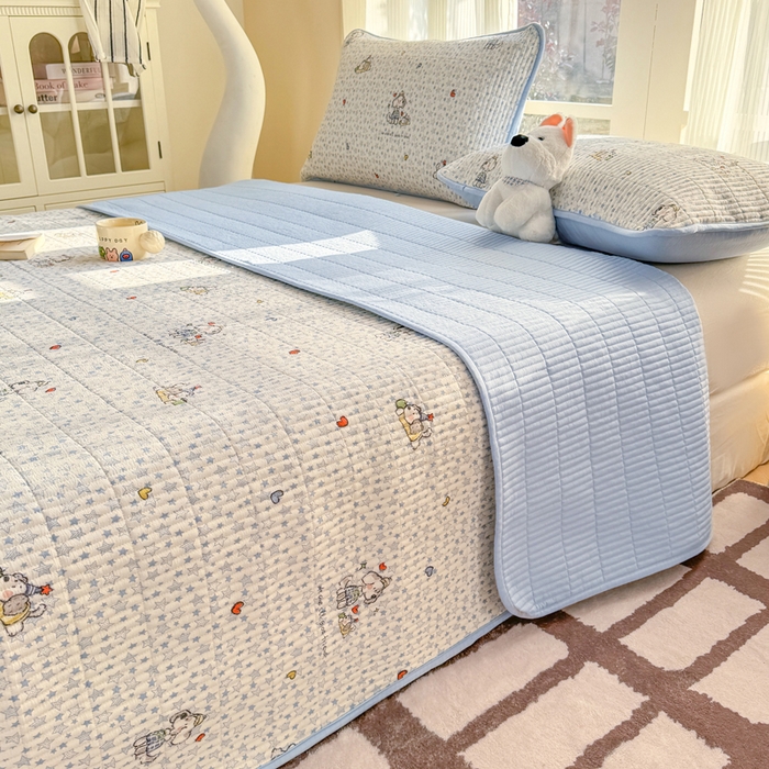 91家纺网 家纺一手货源 找家纺 晓时候 2026新款双层纱印花单床盖床盖单件单品床盖 璀璨小狗