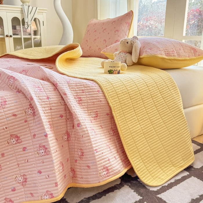 91家纺网 家纺一手货源 找家纺 晓时候 2026新款双层纱印花单床盖床盖单件单品床盖 甜心女孩