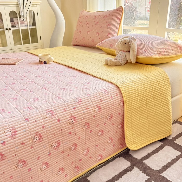 91家纺网 家纺一手货源 找家纺 晓时候 2026新款双层纱印花单床盖床盖单件单品床盖 甜心女孩