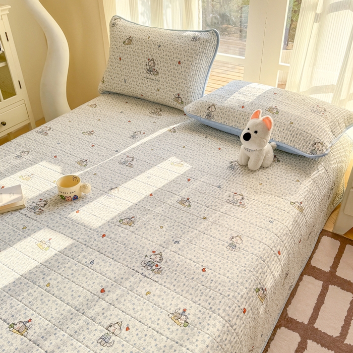 91家纺网 家纺一手货源 找家纺 晓时候 2026新款双层纱印花单床盖床盖单件单品床盖 璀璨小狗